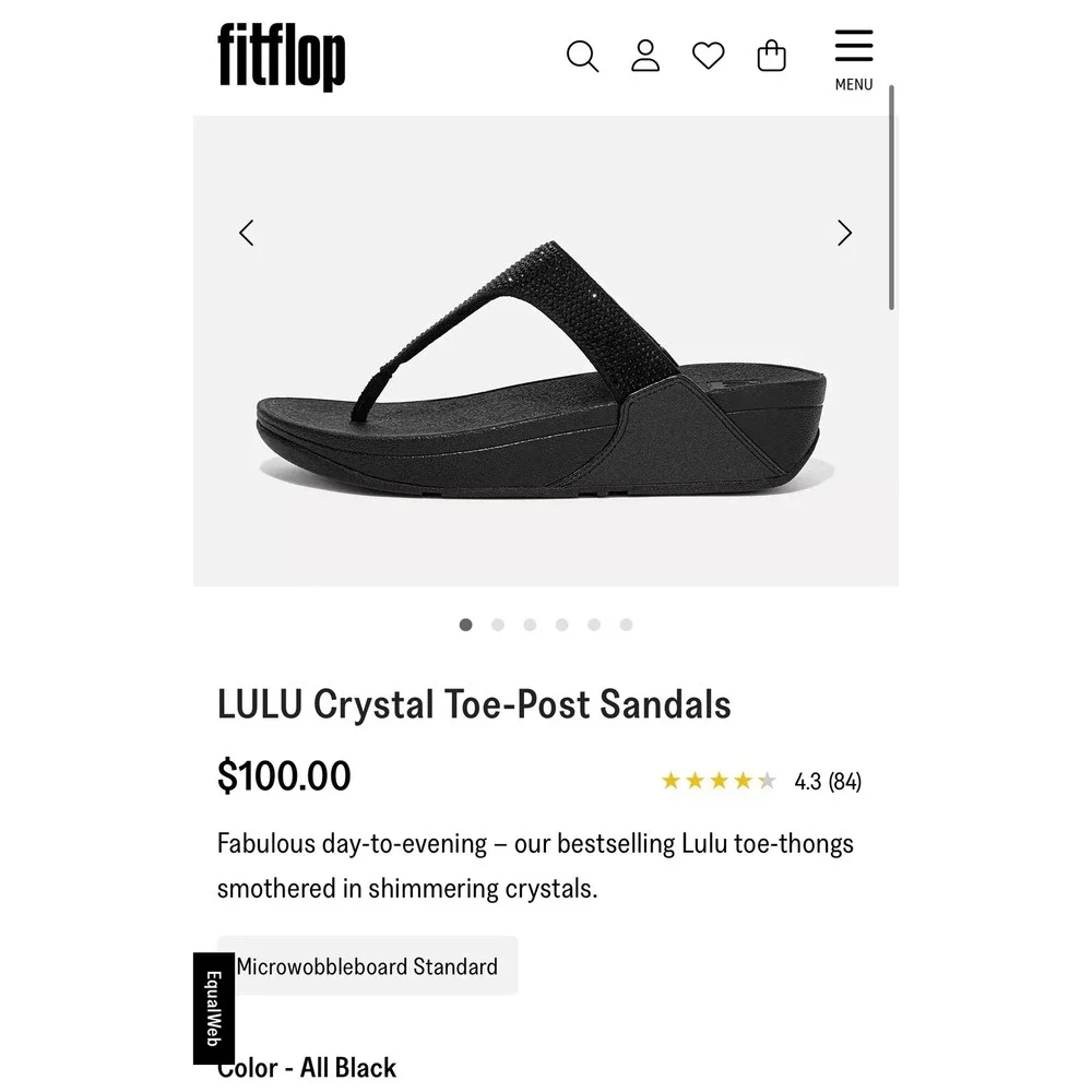 FitFlop LULU Black Crystal Microwobbleboard Wedge Thong Comfort Sandals 10